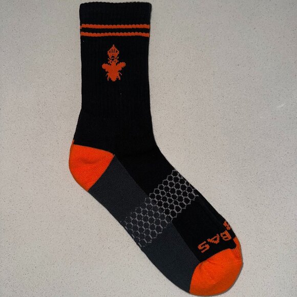 Bombas Performance Calf Sock - Black & Hi-Viz Orange Striped Crew - Arch Support - Picture 1 of 1